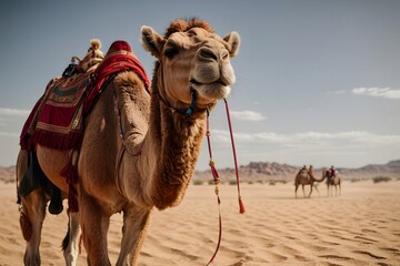 photo shot camel roaming around in the desert