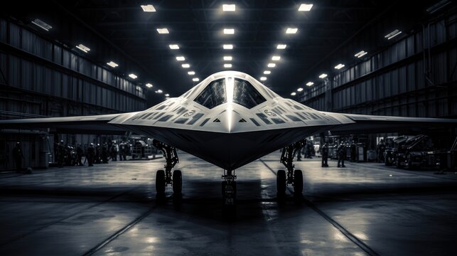 Secret stealth flying around a secret area. Generative AI