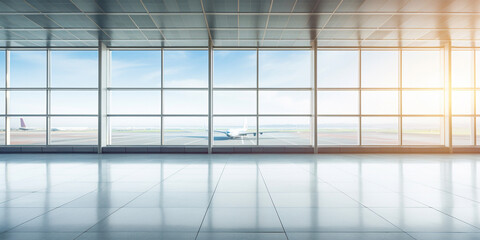 airport interior with empty blank space aside for text.   - obrazy, fototapety, plakaty