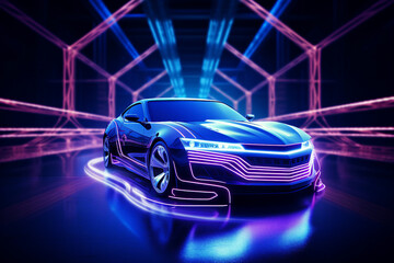 Generative ai wallpaper of futuristic bright car with modern creative design at illuminated night...