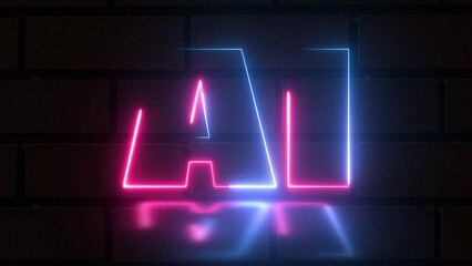 Artificial intelligence web banner. Neon text AI isolated on bricks background