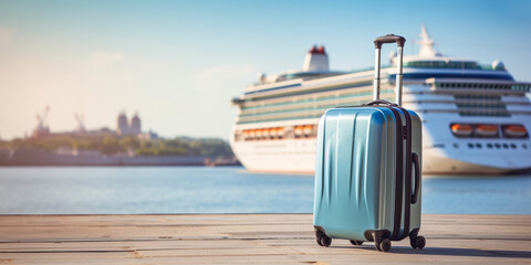 baggage on blurred cruise lainer background.   - obrazy, fototapety, plakaty