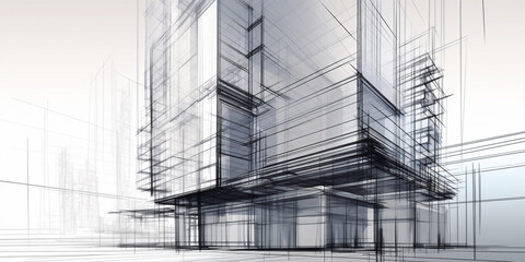 sketch drawing of live wire frame abstract exterior high skyscrapers.  