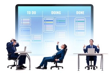 Businessman working on kanban board with tasks