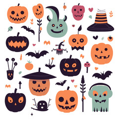 Happy Halloween set of elements, ghost, pumpkin