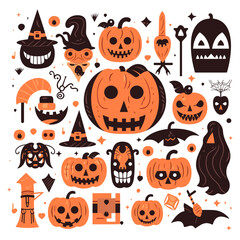 Happy Halloween set of elements, ghost, pumpkin