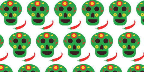 Fototapeta premium mexico pattern with sculls and chili, decoration