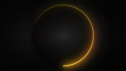 Neon circle frame with shining effect on a dark luxury abstract background. Empty glowing ring banner or border for title text or copy space. Blank vip shiny backdrop. Casino royal or grand hotel logo