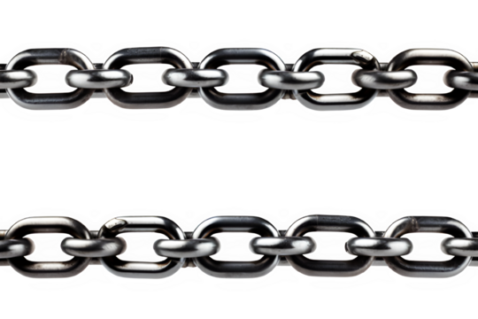 horizontal straight chain isolated on transparent background ,metallic silver chain cut out isolated ,generative ai