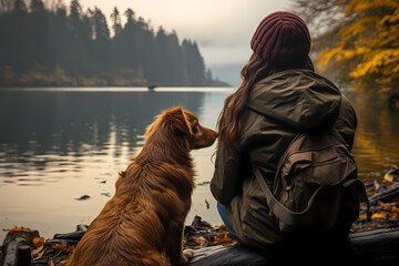 Lakeside Contemplation: A Woman, Her Dog, and the Campcore Serenity