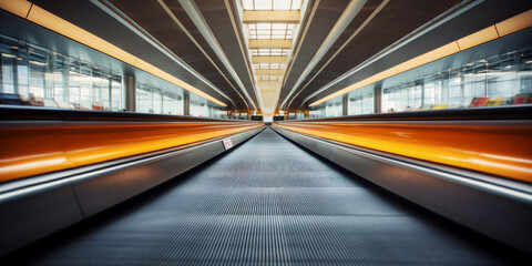 baggage moving on airport conveyor belt long exposure.   - obrazy, fototapety, plakaty