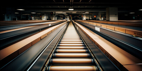 Fototapeta premium Top view of boxes moving on conveyor belt. Generative AI