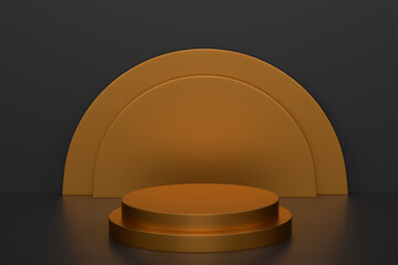 Pastel gold cylinder podium with steps on black background