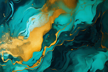 vibrant emerald and gold marble background. Generative AI