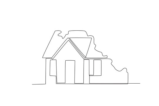 A house destroyed by the earthquake. Earthquake one-line drawing