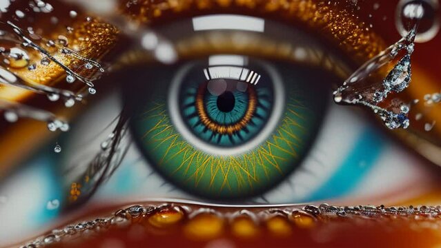 A close-up of a mesmerizing eye with glistening water droplets. Generative ai