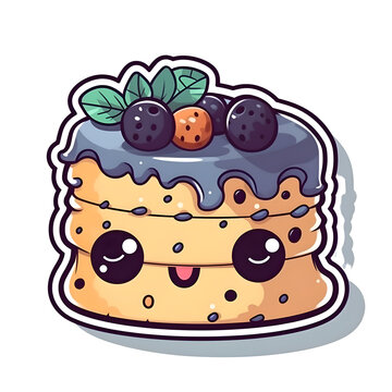 Cartoon cake with blueberry on a white background. Vector illustration