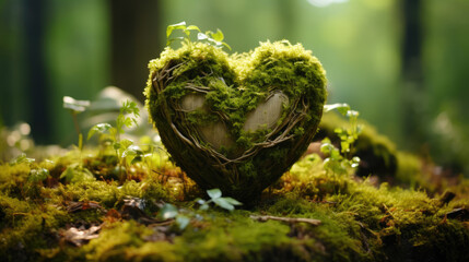 Heart on Moss-Draped Burial Spot in Woods