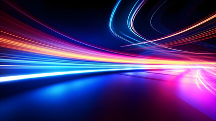 Abstract colorful light trails high-speed motion line effect background. Futuristic modern dynamic motion velocity movement technology.