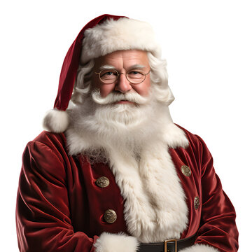 half body portrait of santa claus in christmas costume isolated on transparent background ,generative ai