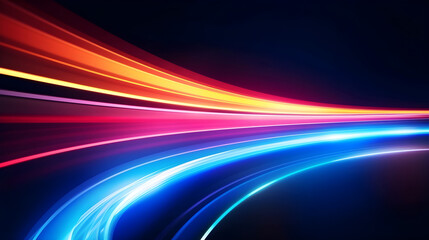Abstract colorful light trails high-speed motion line effect background. Futuristic modern dynamic motion velocity movement technology.