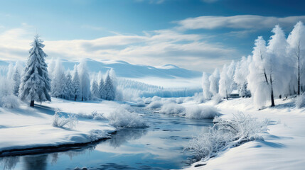 Fototapeta na wymiar Serene Snowy Scenery: A White Winter Wonderland