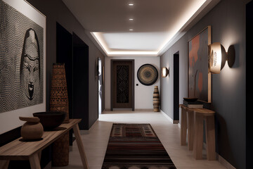 African style hallway interior in luxury house.