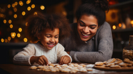 Obraz na płótnie Canvas Joyful Moments: Mother and Son Baking Christmas Cookies Together