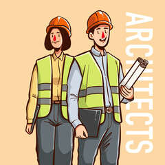 vector people with job architects in hand drawn style