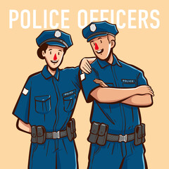 vector people with job police officers in hand drawn style