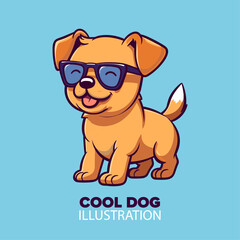 Cute Cool Dog with Glasses Cartoon: Nature Icon Concept in Flat Vector Illustration