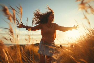 Sun-Kissed Adventure: Retro Jump on Dune Grass