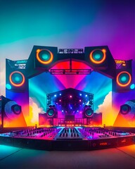 Photo of a stage set up with lights and sound equipment