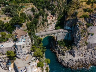Views of Fiordo di Furore on the Amalfi Coast, Italy by Drone