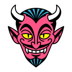 Vector Retro Cartoon Funny Devil Head Isolated