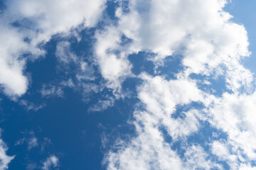 Blue Sky with White Clouds, Sunny Cloudy Sky Texture Background, Fluffy Clouds Pattern, Sunny Cumulus
