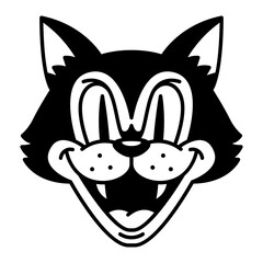 Vector Retro Cartoon Funny Cat Head Isolated