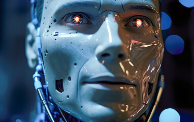 Bicentennial Man, an ai-designed robot with a melancholic yet hopeful gaze