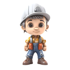 3D Render of a Cute Boy with a hard hat and overalls