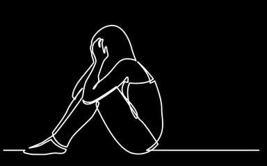 continuous line drawing vector illustration with FULLY EDITABLE STROKE of mental health awareness depression anxiety concept on black background