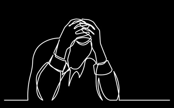 recommend clip art: continuous line drawing vector illustration with FULLY EDITABLE STROKE of mental health awareness depression anxiety concept on black background