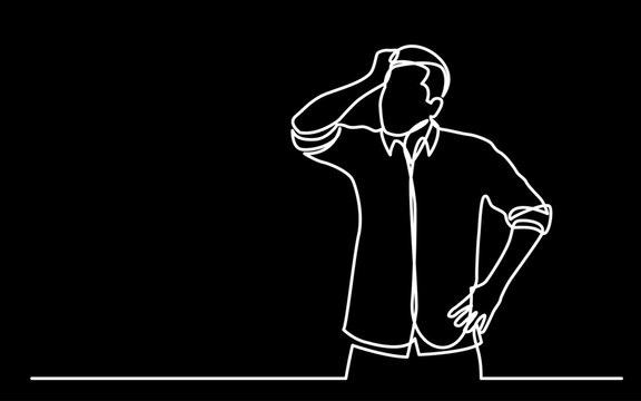 recommend clip art: continuous line drawing vector illustration with FULLY EDITABLE STROKE of mental health awareness depression anxiety concept on black background