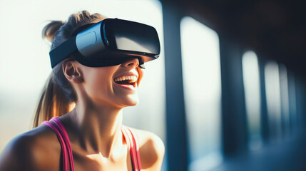 Woman Interacting with VR Headset