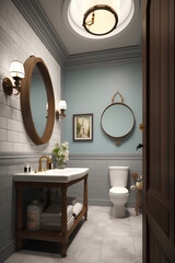 Classic style interior of bathroom in luxury house.