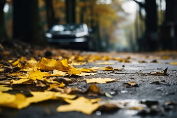 Golden Hues: Leaves on Urban Road