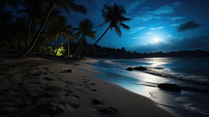 Silver Moon's Embrace: Tranquil Shoreline