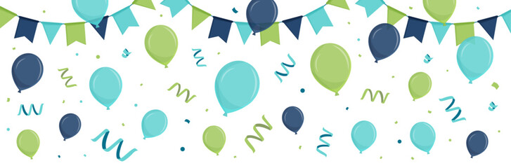 Bannière de fêtes - Ballons, fanions et cotillons - Éléments vectoriels colorés éditables - Compositions festives pour une fête d'enfant, un anniversaire ou un événement à célébrer joyeusement