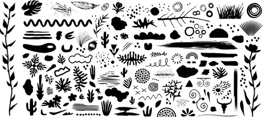 Abstrakte handgezeichnete Vektor Elemente - Floral, geometrisch - Pflanzen, Flüssigkeit 