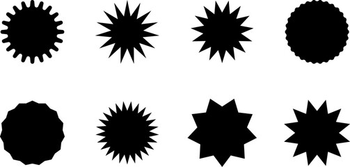 Set of vector starburst, sunburst badges - collection of special offer sale oval and round shaped sunburst labels and badges. Promo stickers with star edges. Vector.