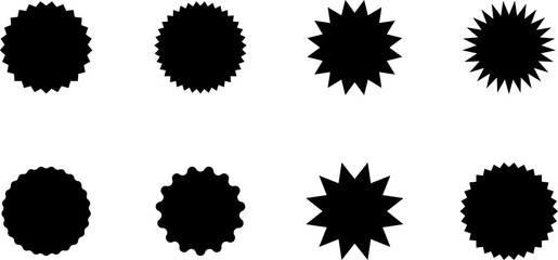 Set of vector starburst, sunburst badges - collection of special offer sale oval and round shaped sunburst labels and badges. Promo stickers with star edges. Vector.